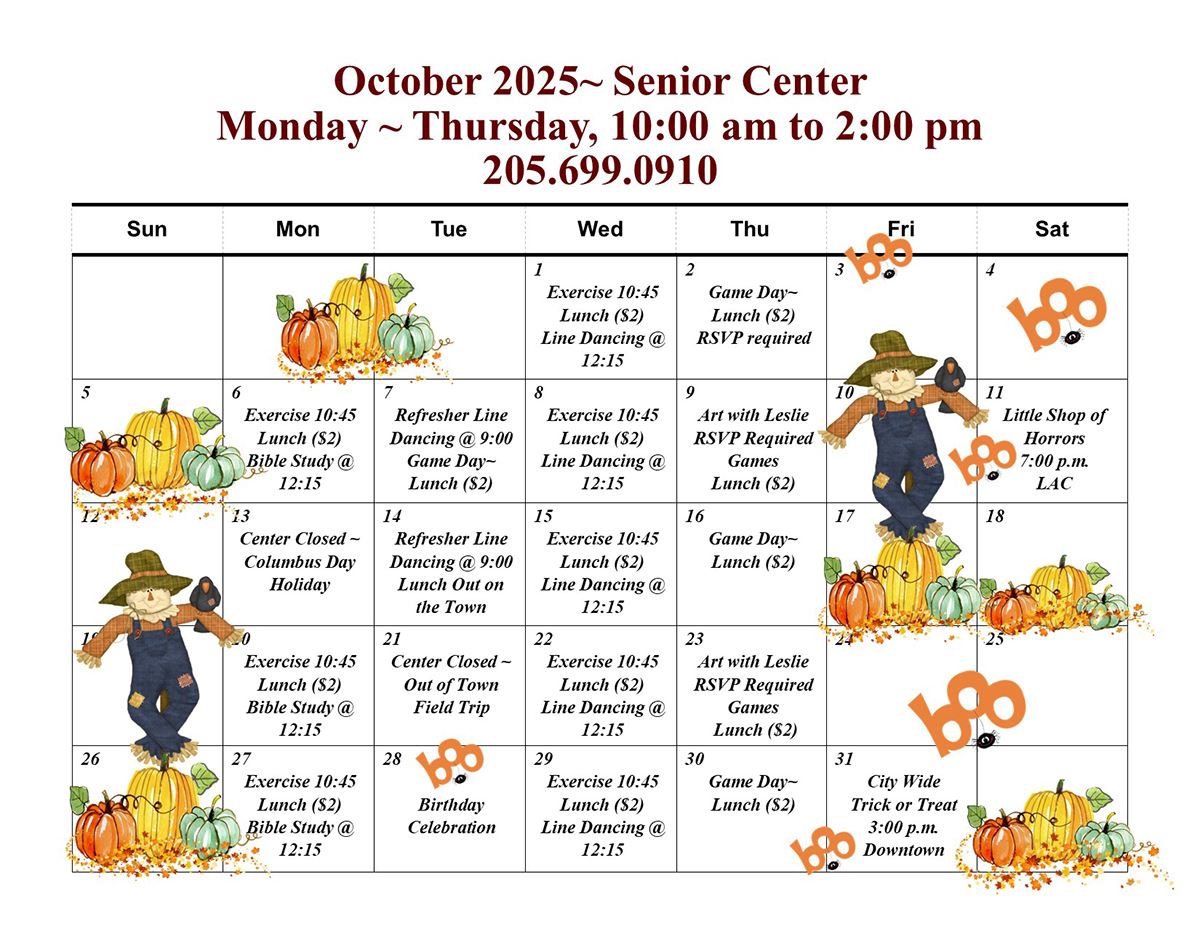 Senior Calendar October 2025